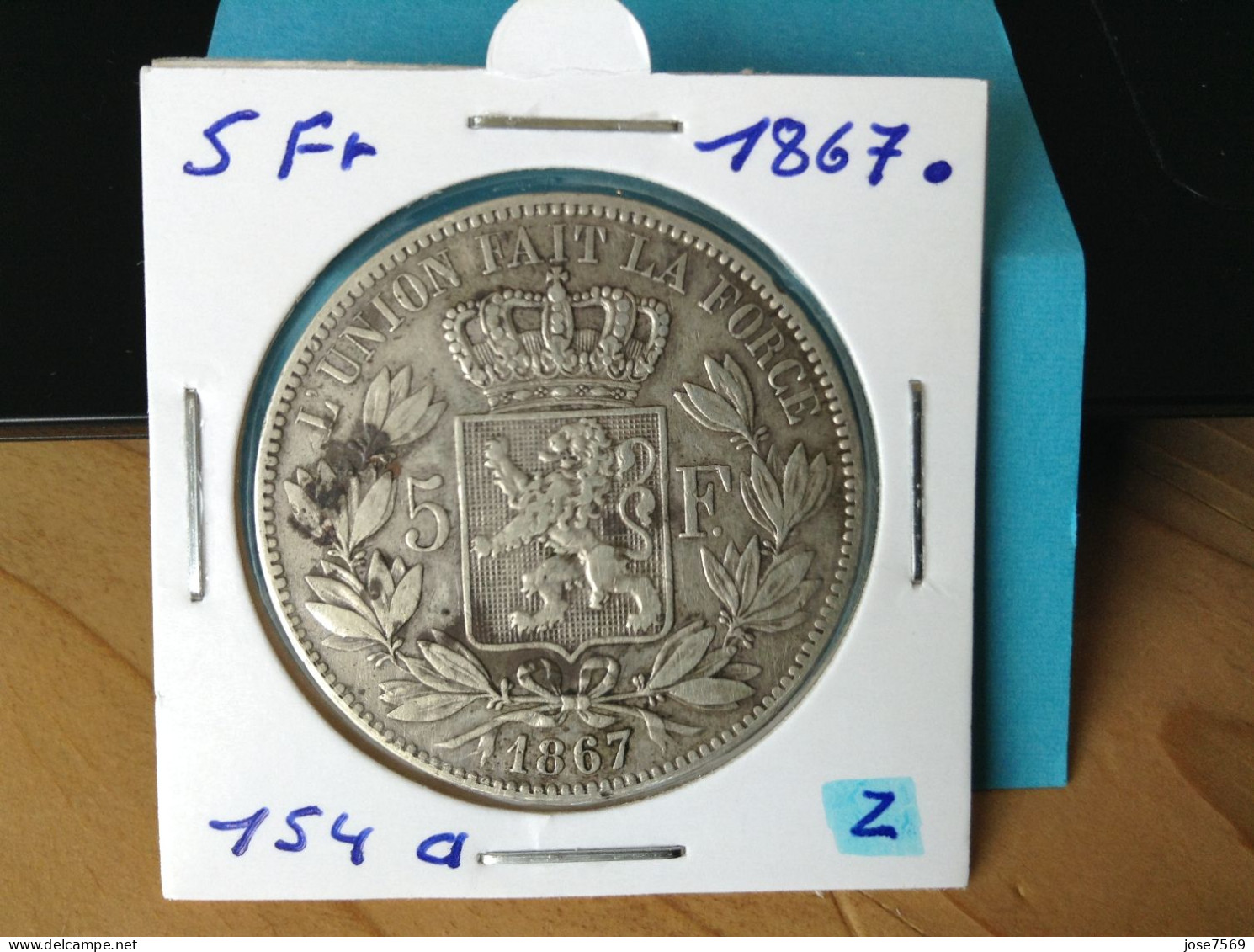 België Leopold II 5 Frank 1867 Punt Zilver. (Morin 154a) - 5 Francs