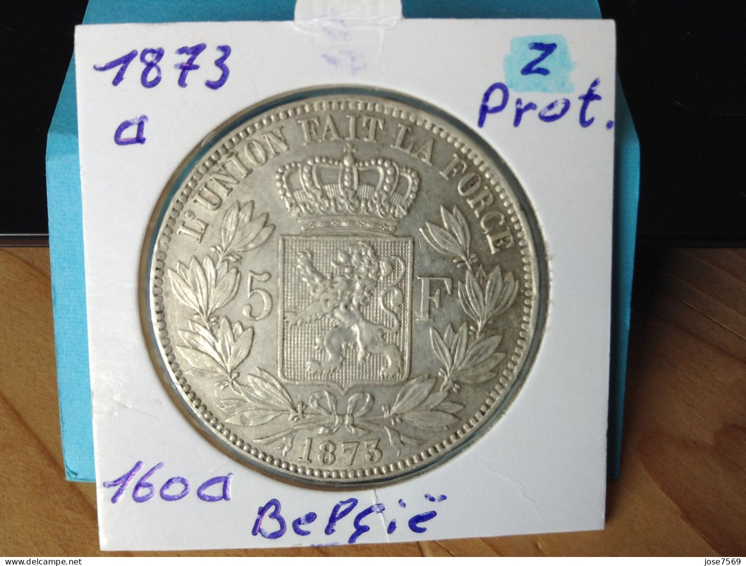 België Leopold II 5 Frank 1873a Pos: A Zilver. (Morin 160a) - 5 Frank