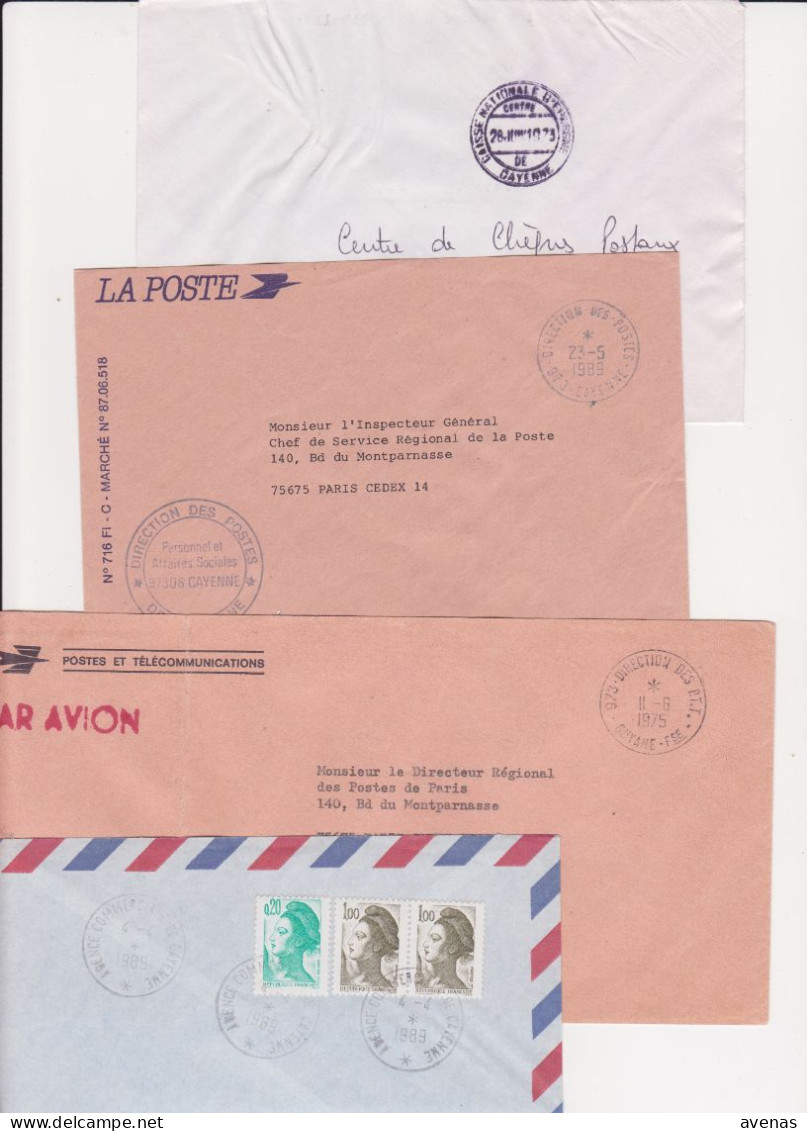 Lot Dépt 973 GUYANE : 15 Lettres TàD CAYENNE Dont Direction Caisse Nationale Epargne Agence Commerciale Télécom - Lettres & Documents