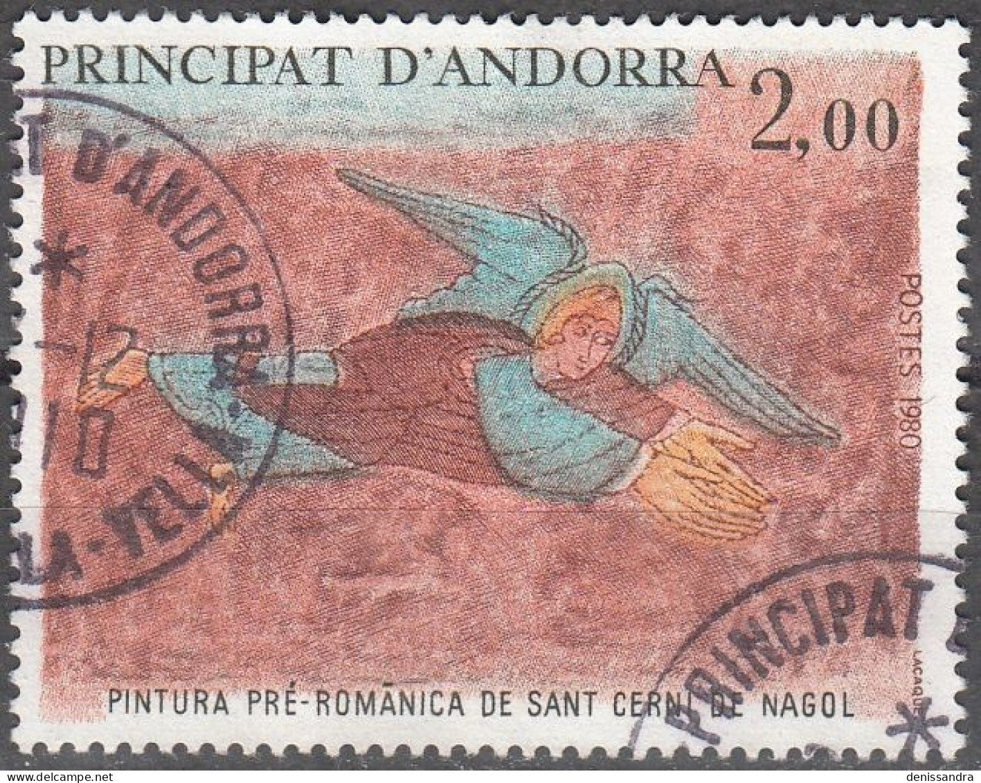 Andorre Français 1980 Michel 311 O Cote (2008) 1.25 € Ange Fresque De L'Eglise De Sant Cerni De Nagol Cachet Rond - Usati