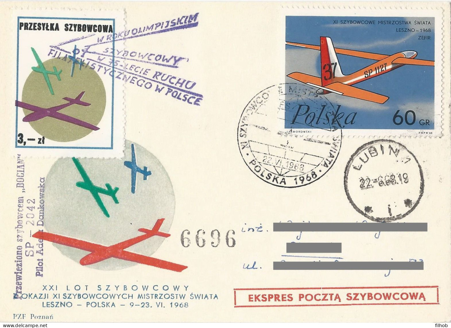 Poland Post - Glider PSZ.1968.lesz.01: Sport Leszno World Cup - Planeurs