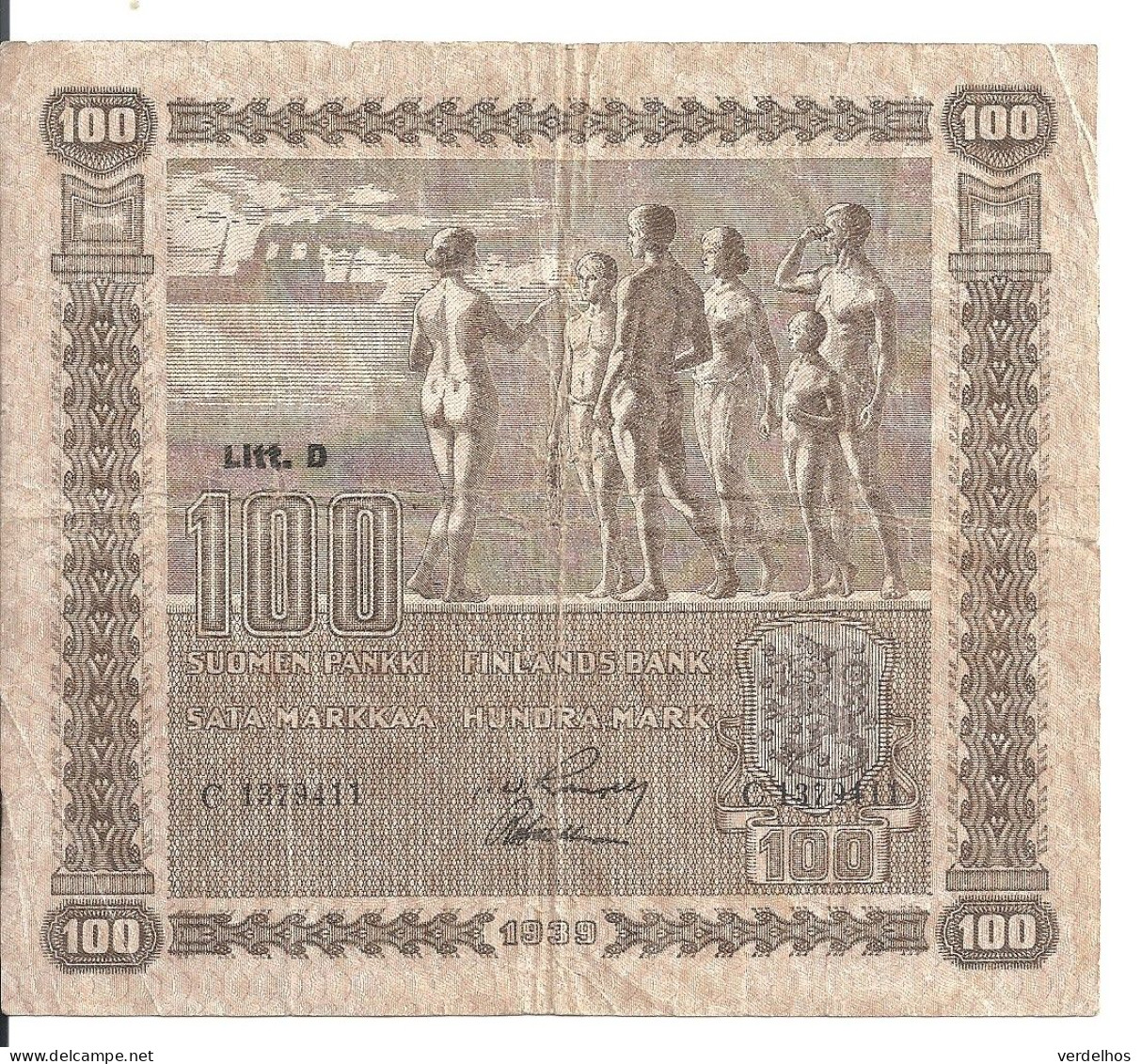 FINLANDE 100 MARKKAA 1939 VF P 73 - Finlande