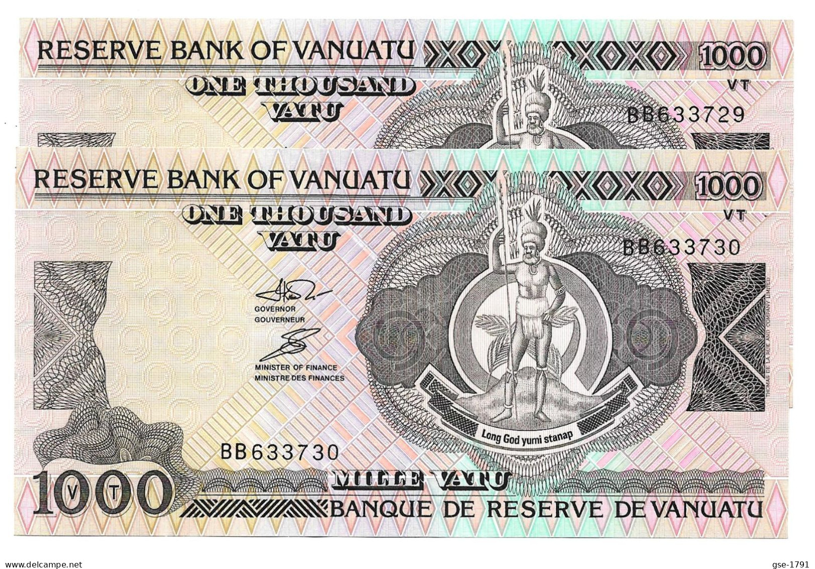 VANUATU Banque De RESERVE # 6,  Série BB   2 Billets à Suivre NEUFS - Vanuatu