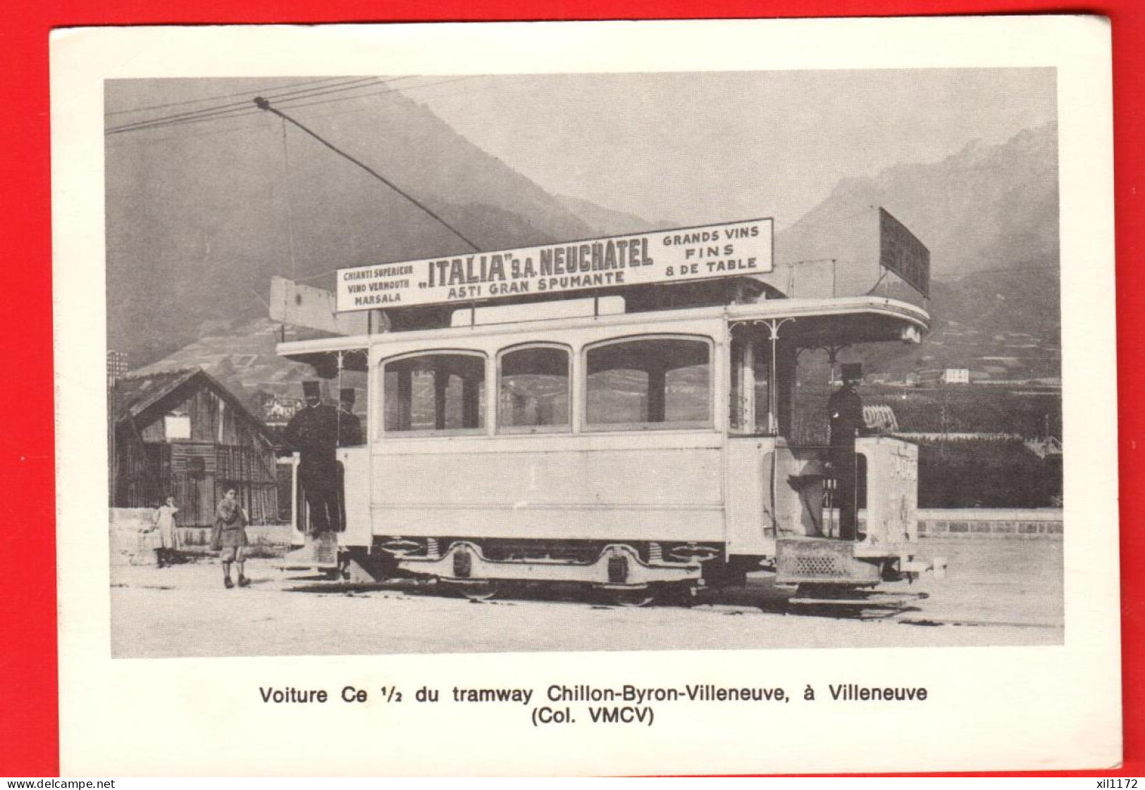 ZVQ-12 Carte-photo Villeneuve Voiture De Tramway Ce 1/2 Chillon-Byron-Villeneuve. Pub ITALIA Asti Spumente Dos Blanc NC - Villeneuve