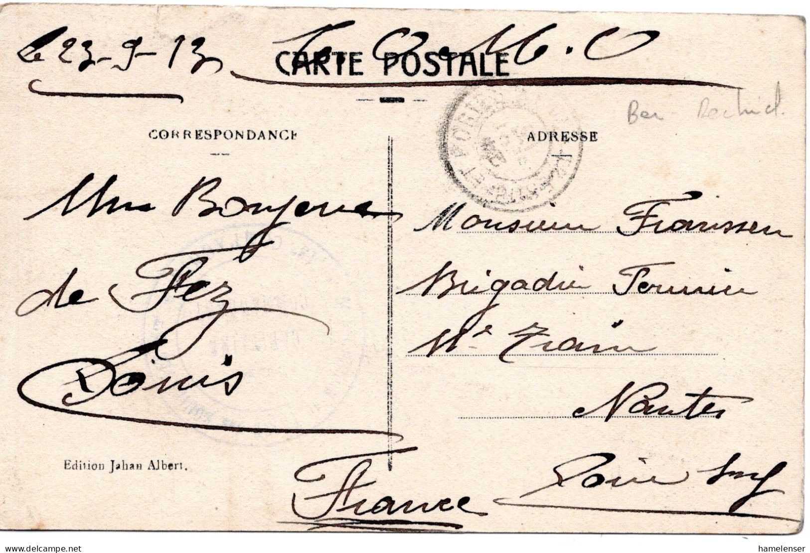 68069 - Frankreich / Feldpost In Marokko - 1913 - FpAnsKte TRESOR ET POSTES ... -> Nantes - Lettres & Documents