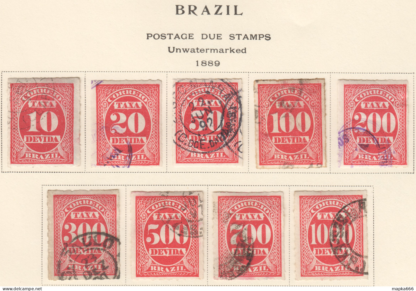 Bra184 1889 Brazil Postage Due Stamps Michel #1-9 85 Euro 1Set Used - Timbres-taxe