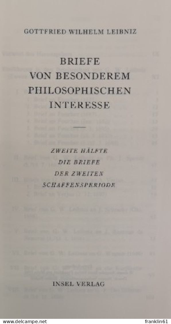 Leibniz, Gottfried Wilhelm. Philosophische Schriften 5.2.  Briefe Von Besonderem Philosophischen Interesse. Di - Philosophie