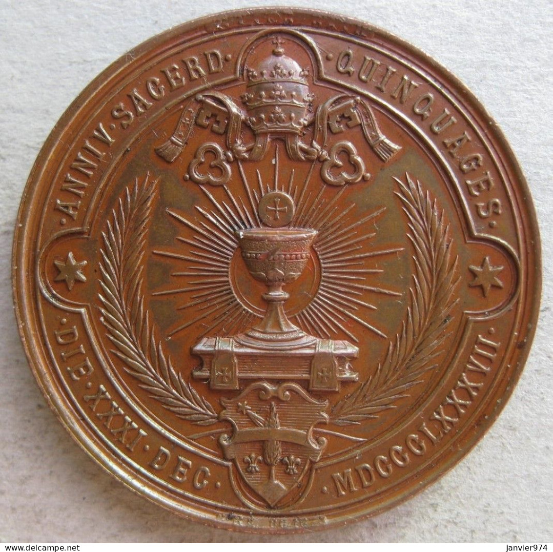 Médaille En Bronze Léon XIII 1887 . 50e Jubilé Sacerdotal, Sans Signature - Adel