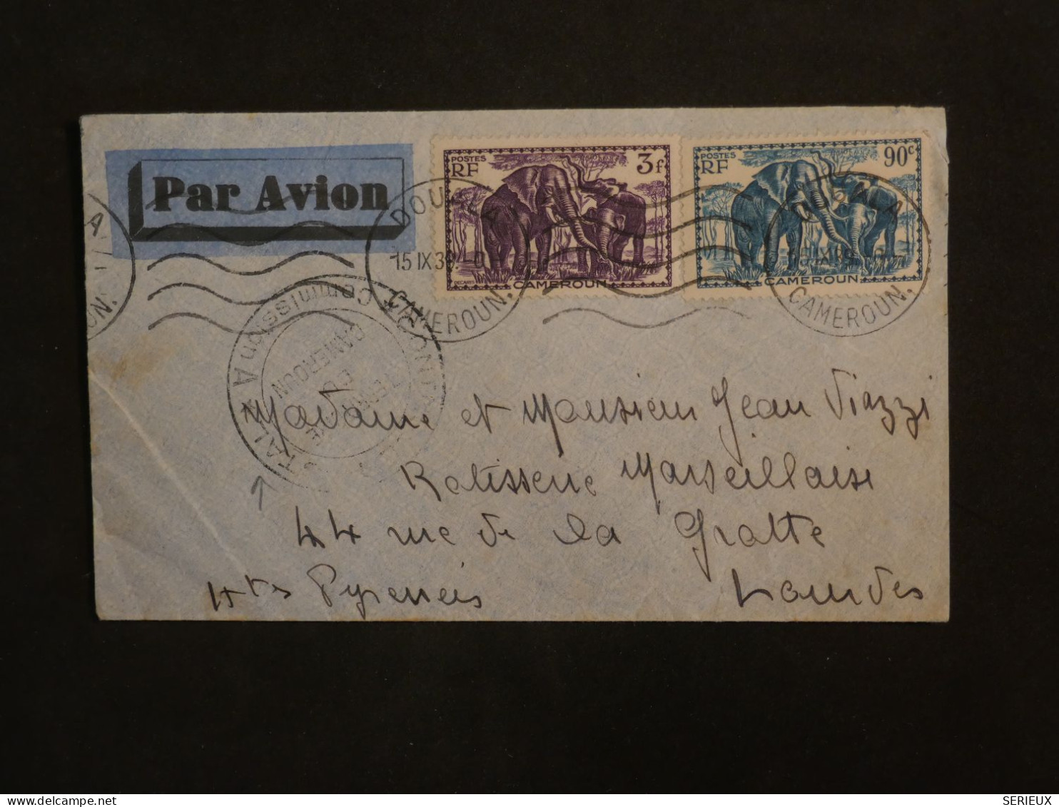 BV11 CAMEROUN   BELLE LETTRE RR CENSORED 1939 HOTEL LIDO DOUALA  A LOURDES  FRANCE + +AFF. INTERESSANT+ - Lettres & Documents