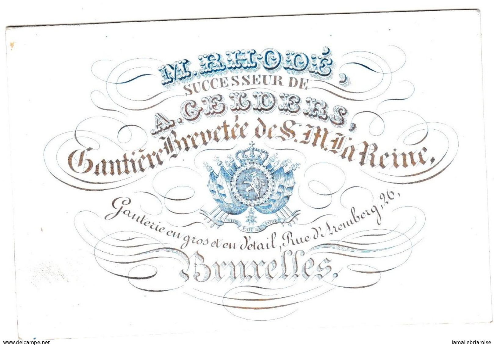 Belgique "Carte Porcelaine" Porseleinkaart, M. Rhodé, Gantoère Brevetée De S. M. La Reine , Bruxelles, Dim:100 X 67mm - Porzellan