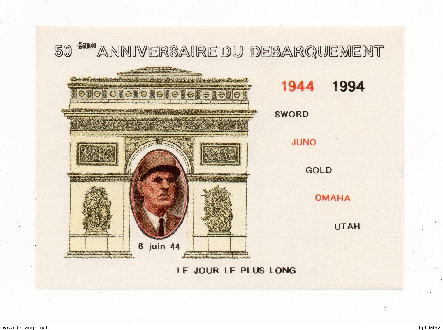 !!! PRIX FIXE : BLOC DE GAULLE, 50E ANNIVERSAIRE DU DEBARQUEMENT NEUF ** - Blocs & Carnets