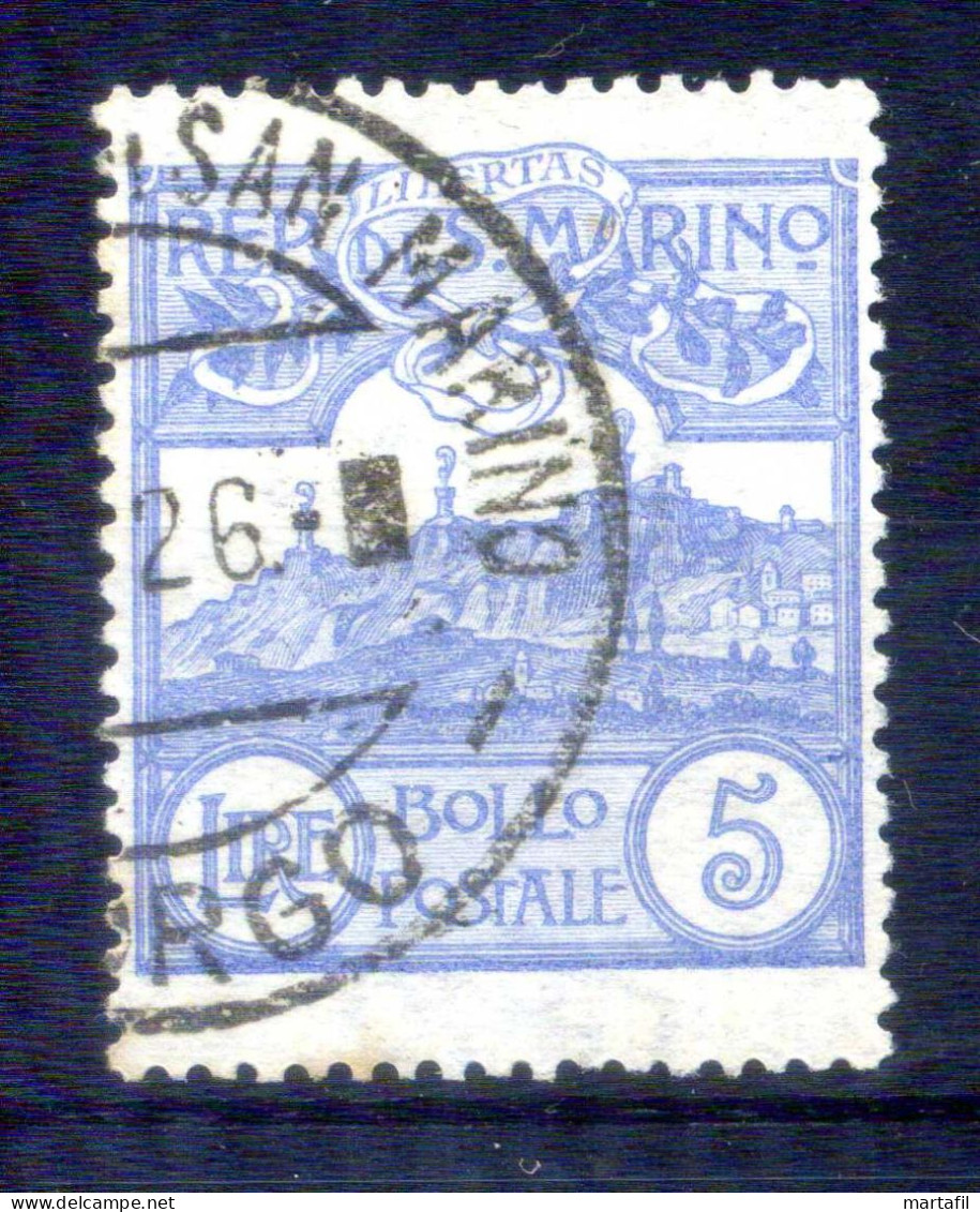 1925 SAN MARINO N.118 5 LIRE Oltremare USATO - Oblitérés