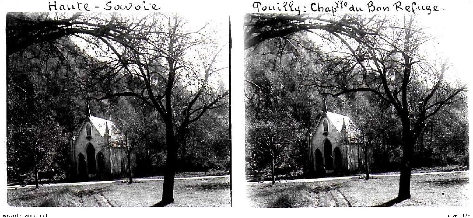 74  / POUILLY / CHAPELLE DU BON REFUGE / DEBUT 20 EME  / PLAQUE DE VERRE PHOTO STEREO / - Diapositivas De Vidrio