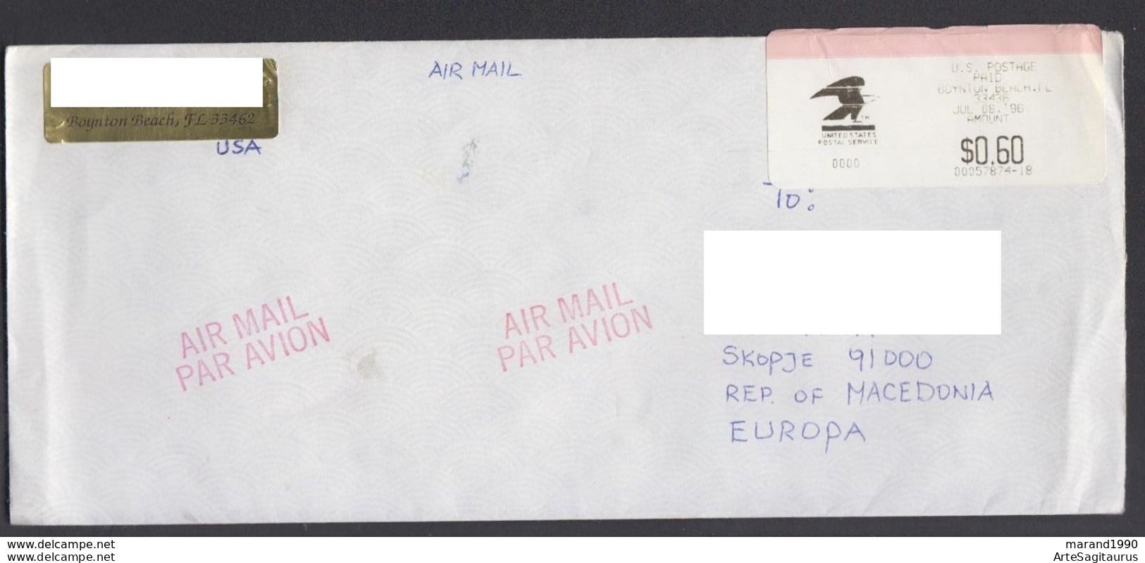 USA COVER AIR MAIL LABEL REPUBLIC OF MACEDONIA  (007) - Otros & Sin Clasificación