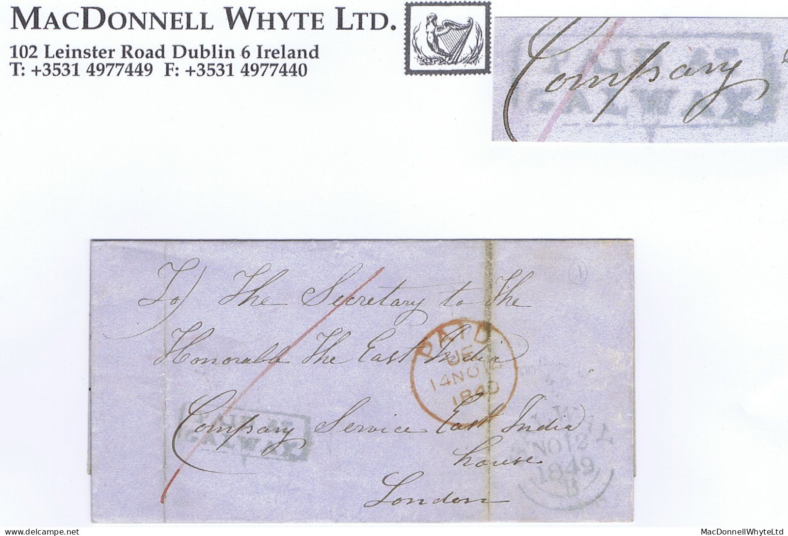 Ireland Galway Uniform Penny Post 1849 Cover To London With 2-line PAID AT/GALWAY In Grey-blue, GALWAY NO 12 1849 Cds - Prephilately