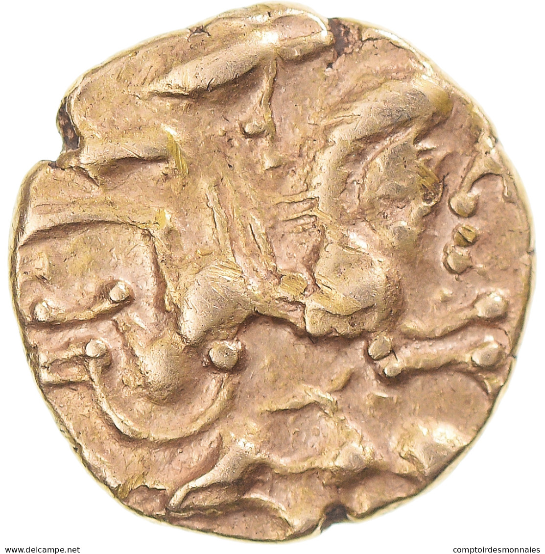 Monnaie, Aulerques Cenomans, 1/4 Statère Au Cheval Androcéphale Et Au - Galle