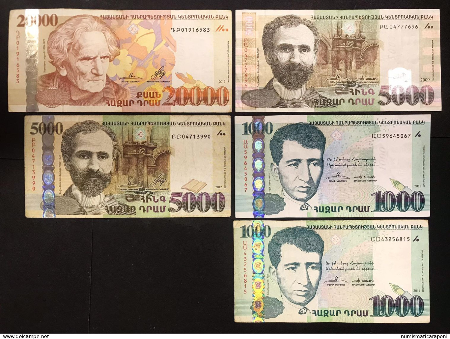 Armenia 5 Banconote Da 1000 A 20000 Dal 2009 Al 2012 Lotto 4669 - Armenië