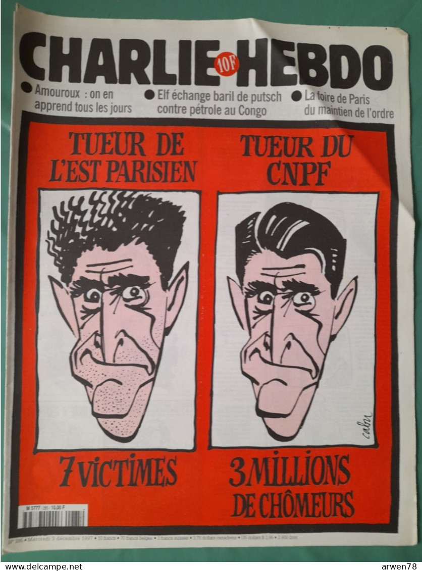 CHARLIE HEBDO 1997 N° 285  CNPF ERNEST ANTOINE SEILLIERE TUEUR DE L'EST PARISIEN - Humor