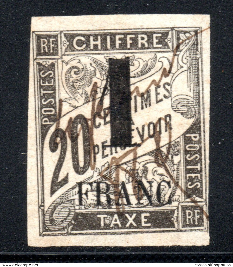 1591.FRANCE.COLONIES UNIDENTIFIED 1 FR/ 20c. PEN CANCELLED. - Postage Due