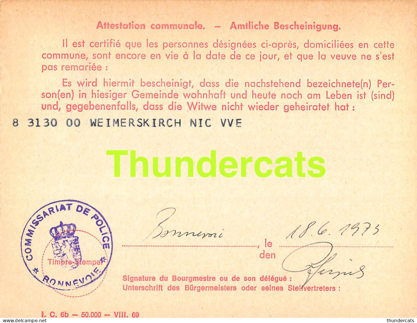 ASSURANCE VIEILLESSE INVALIDITE LUXEMBOURG 1973 WEIMERSKIRCH BONNEVOIE  - Cartas & Documentos