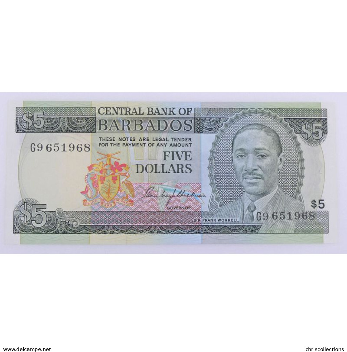 Barbade, 5 Dollars ND (1975), Pick: 32, G9651968, UNC - Barbados