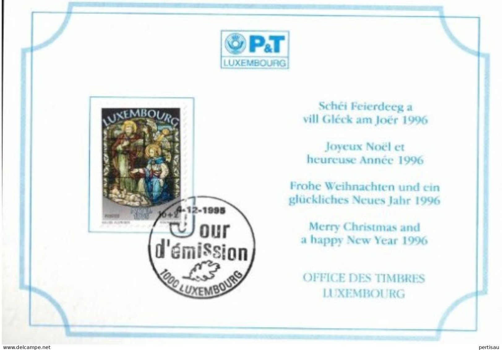 Wenskaart Joyeux Noel Et Heureuse Annee 1996 Speciale Afstempeling 1995 - Commemoration Cards