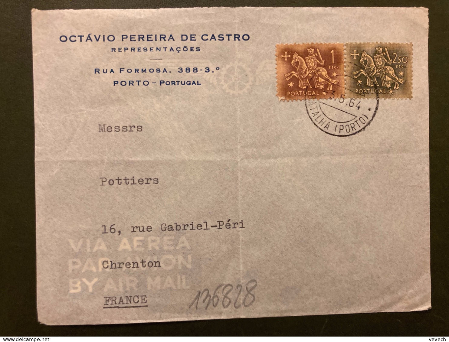 LETTRE Pour La FRANCE TP CAVALIER 2,50 Esc + 1 Esc OBL.3 5 64 BATALHA (PORTO) + OCTAVIO PEREIRA DE CASTRO - Briefe U. Dokumente