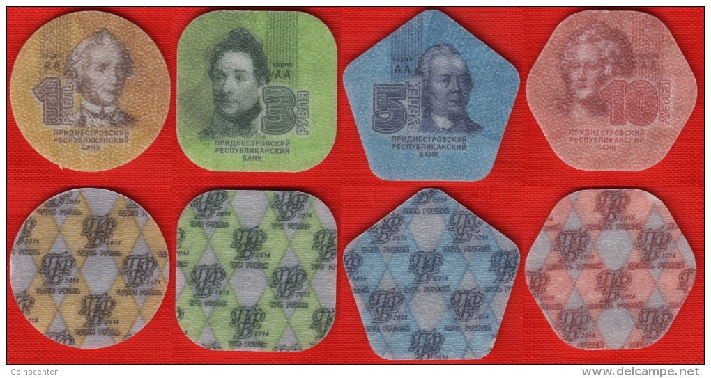 Transnistria Set Of 4 Composite Materials (plastic) Coins: 1-10 Roubles 2014 NEW - Moldavia