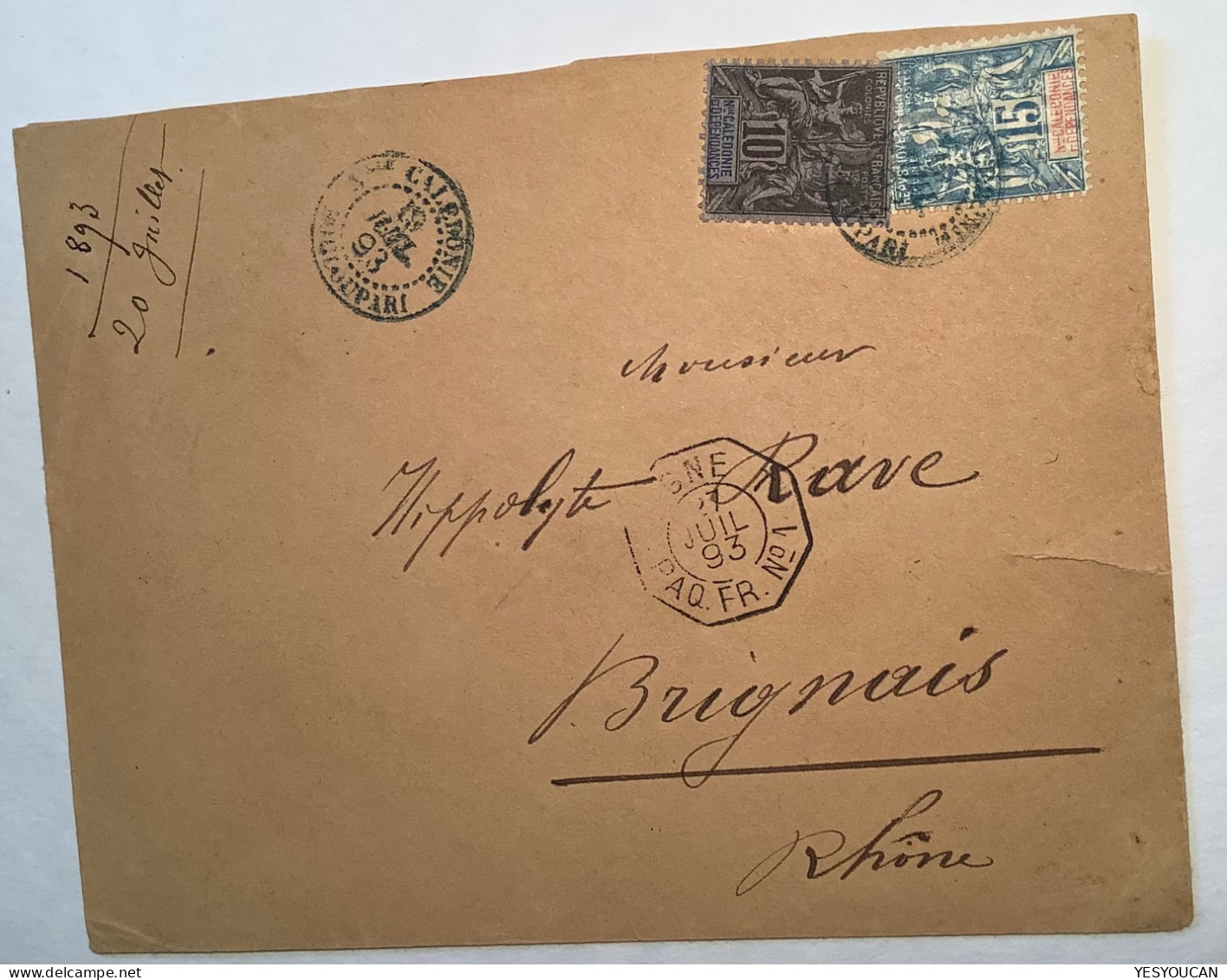 "BOULOUPARI 1893" Lettre Affr. Type Groupe>Brignais, TB (Nouvelle-Calédonie Cover - Briefe U. Dokumente