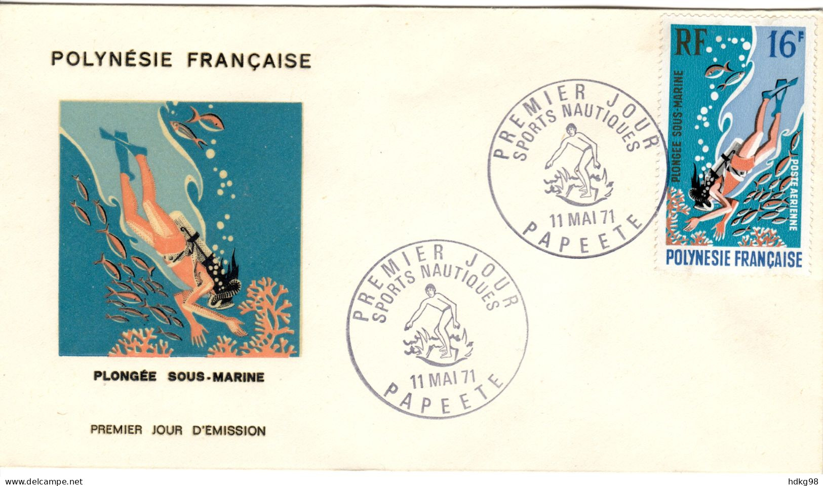 F P+ Polynesien 1971 Mi 131 FDC Taucher - Lettres & Documents