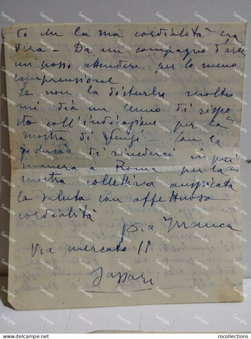 Signed Letter Lettera Firmata Pittore MANCA. Via Mercato 11. Sassari (Sardegna). 1937 - Maler Und Bildhauer