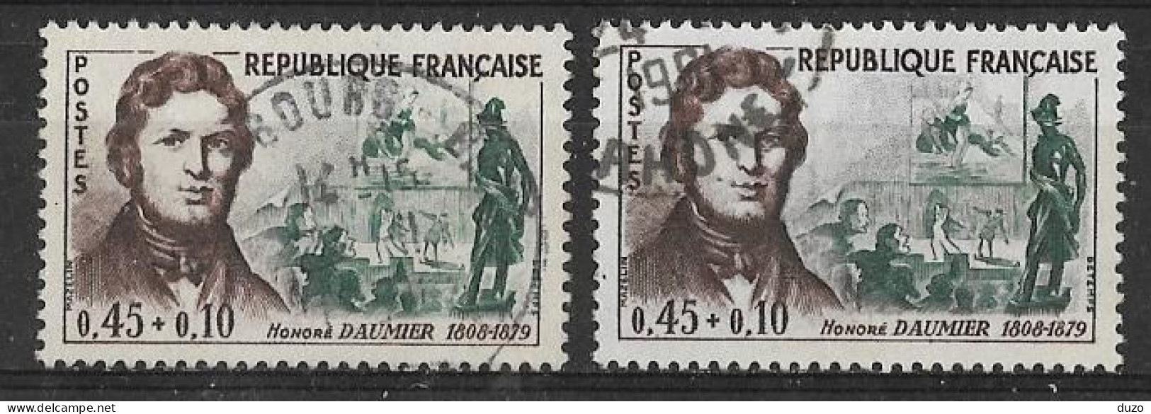 France 1961 - Variété -    Y&T N° 1299 Oblitérés Honoré Daumier - Violet Brun Clair / Violet Brun Foncé - Gebruikt