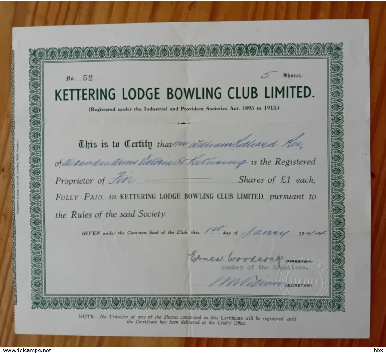 Kettering Lodge Bowling Club - 1944 - Sport