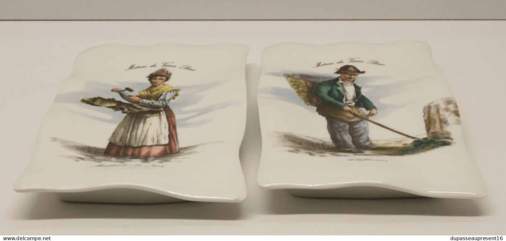 -2 PLAQUES PORCELAINE LIMOGES TERNET VIEUX METIERS PARIS CHIFFONNIER MARCHANDE    E