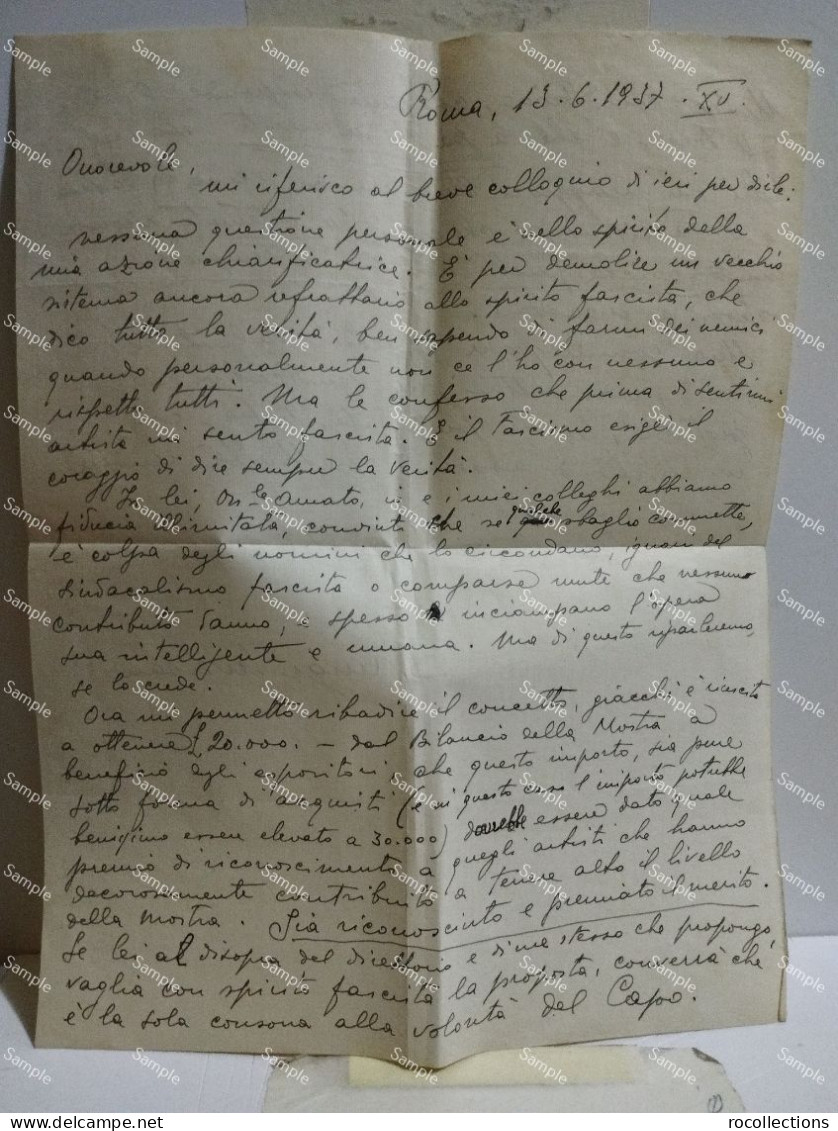 Signed Letter Lettera Firmata Pittore LUIGI AVERSANO Di Grumo Nevano. Roma 1937 - Pittori E Scultori