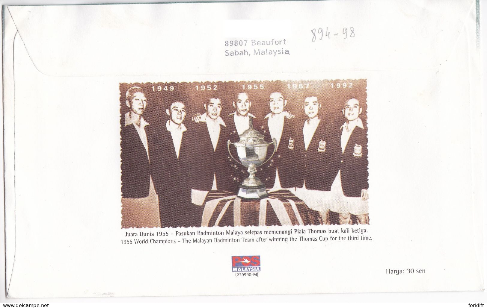 B190 Malaysia FDC Kota Kinabalu 2000 Thomas - Uber Cup Badminton - Badminton