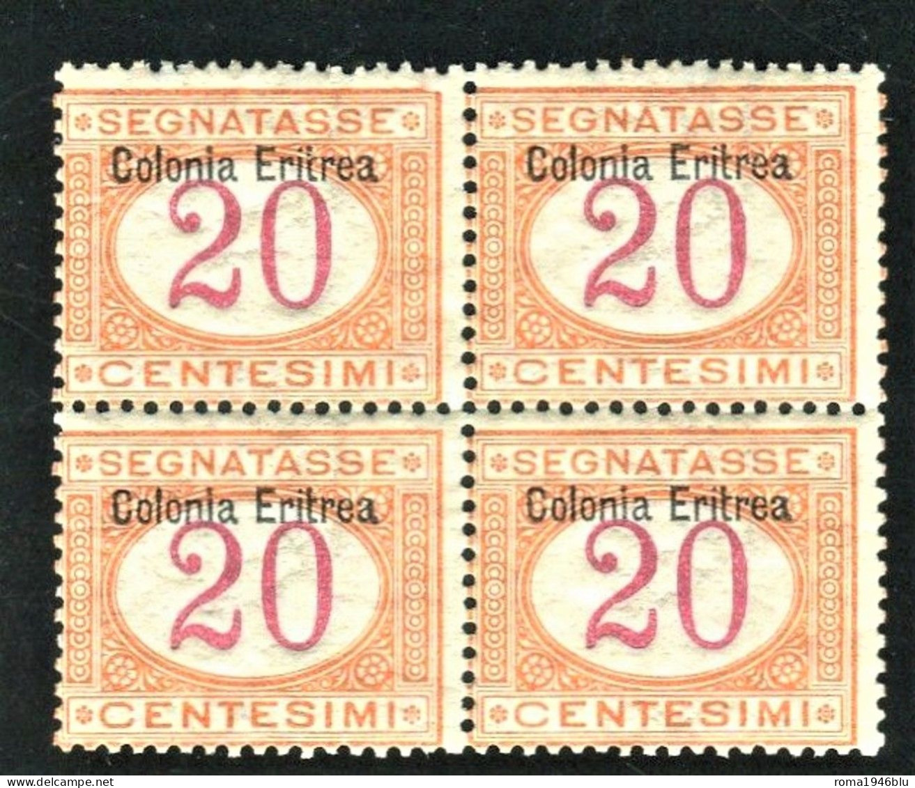 ERITREA 1903 SEGNATASSE 20 CENT.** MNH QUARTINA - Eritrea