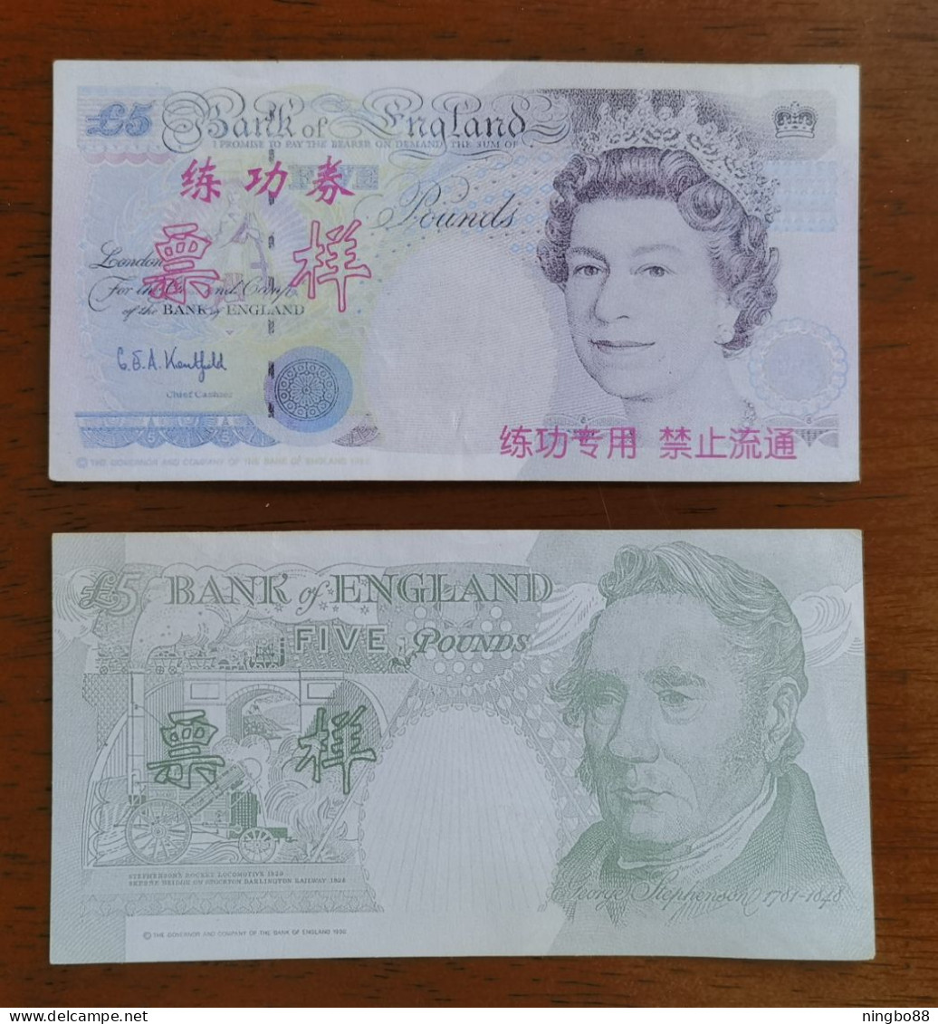 China BOC (Bank Of China) Training/test Banknote,United Kingdom Great Britain POUND B-2 Series £5 Specimen Overprint - [ 8] Fakes & Specimens