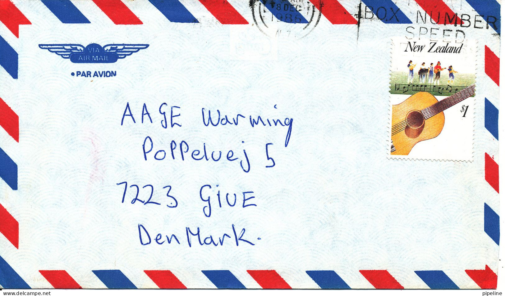 New Zealand Air Mail Cover Sent To Denmark 18-12-1986 Single Franked - Poste Aérienne