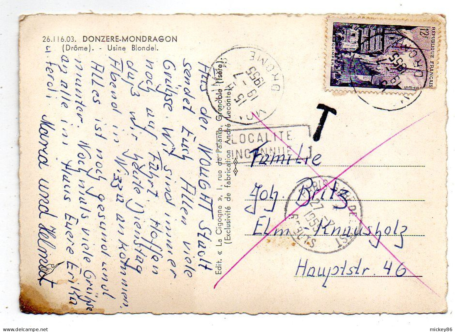 DONZERE-MONDRAGON--1955- Le Barrage ( Usine Blondel.).péniche....timbre..cachet .....griffe - Donzère