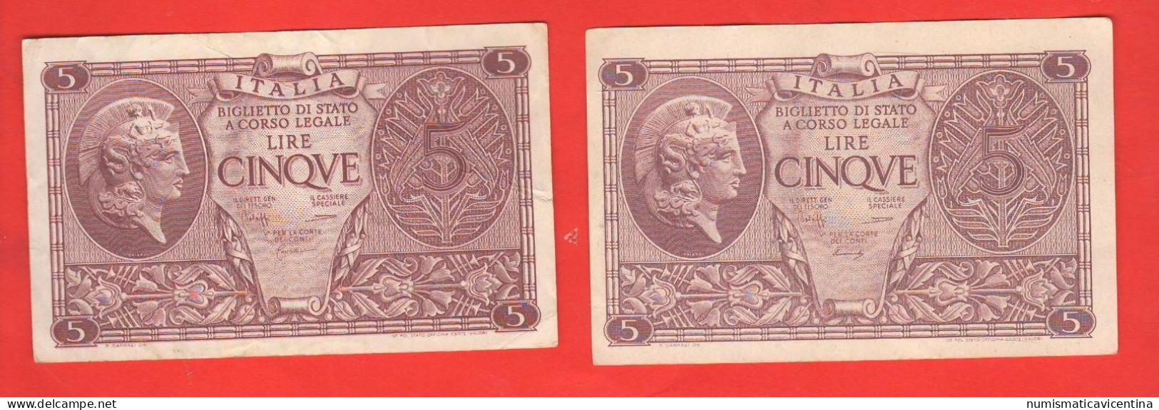 Italia 5 + 5 Lire 1944 Atena Elmata LUOGOTENENZA Italy - [ 4] Voorlopige Uitgaven