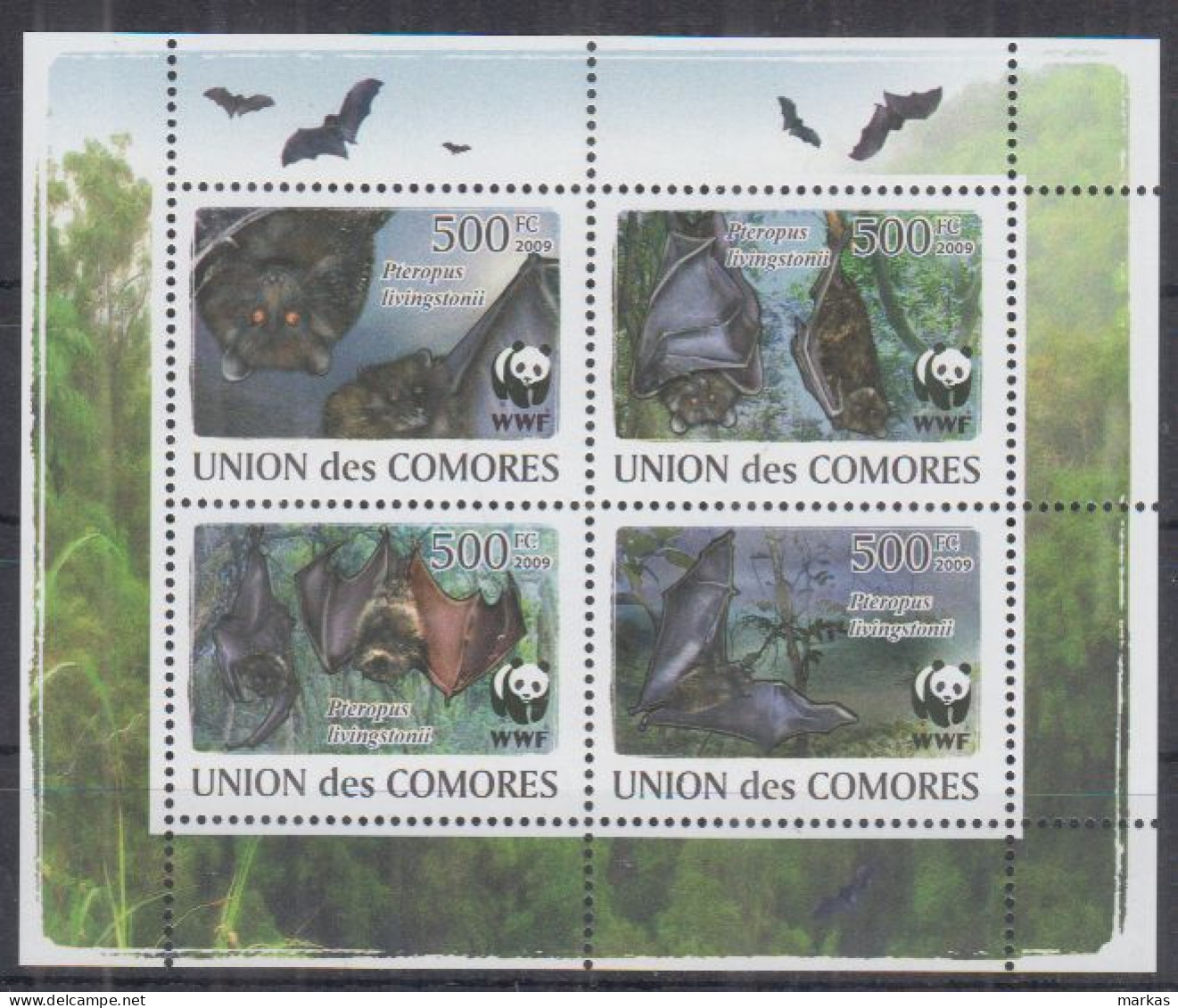 N13. Comoro Islands MNH 2009 Fauna - Animals - Bats - WWF - Chauve-souris