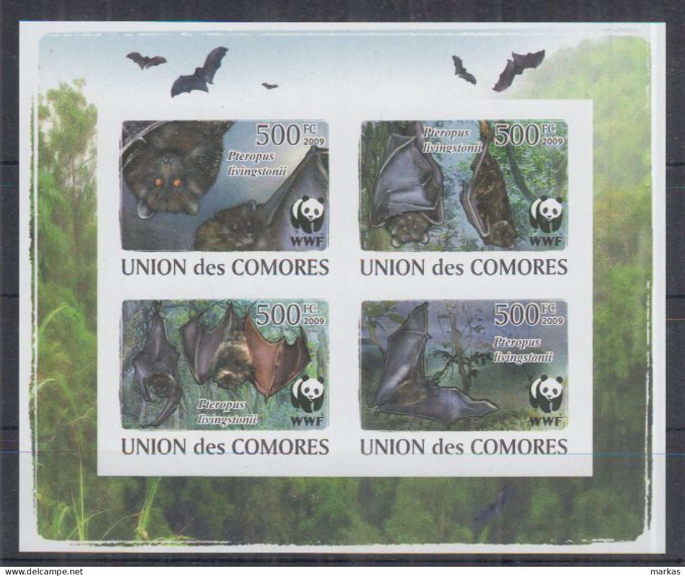 N13. Comoro Islands MNH 2009 Fauna - Animals - Bats - WWF - Imperf - Fledermäuse