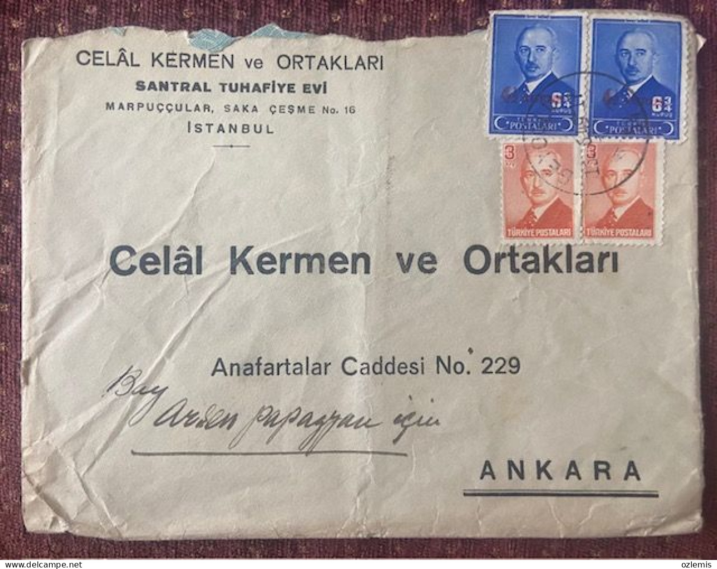 TURKEY,TURKEI,TURQUIE ,ISTANBUL TO ANKARA ,1949,COVER - Briefe U. Dokumente