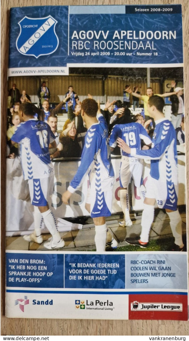 Programme AGOVV Apeldoorn - RBC Roosendaal - 24.4.2009 - Jupiler League - Holland - Programm - Football - Libros