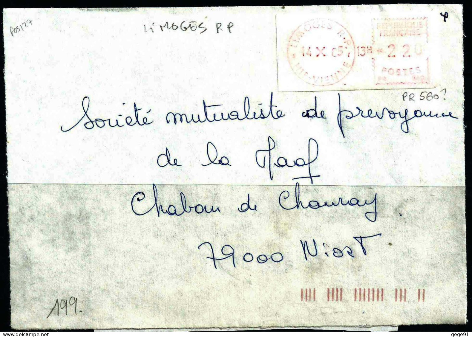 Vignette D'affranchissement De Guichet - Camp - Limoges RP - Devant D'enveloppe - 1969 Montgeron – Papier Blanc – Frama/Satas