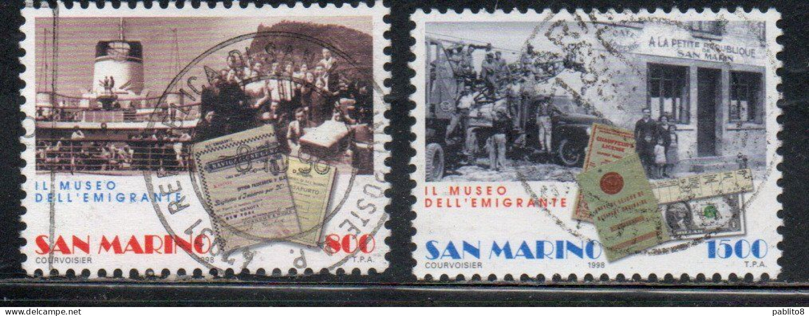 REPUBBLICA DI SAN MARINO 1998 EMIGRAZIONE EMIGRATION SERIE COMPLETA COMPLETE SET USATA USED OBLITERE' - Gebraucht