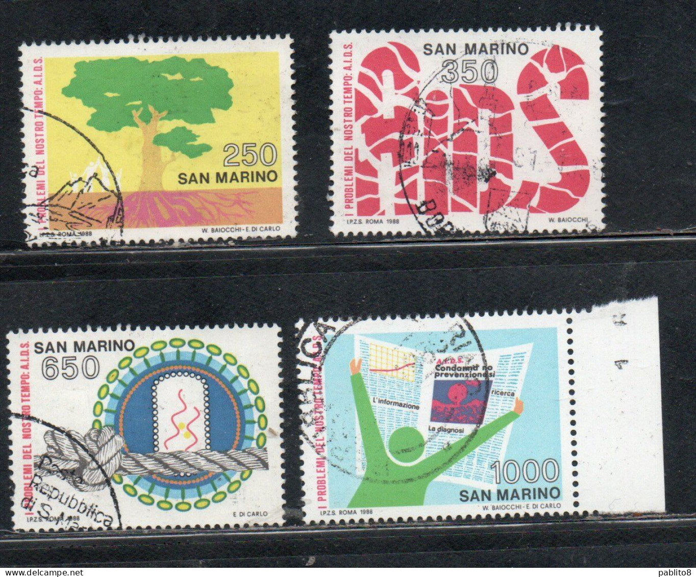 REPUBBLICA DI SAN MARINO 1988 AIDS SERIE COMPLETA COMPLETE SET USATO USED OBLITERE' - Gebraucht