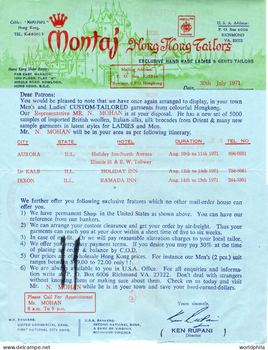 Hong Kong To USA 1971 Air Mail Form, Daimond Jubilee, Single Stamp - Briefe U. Dokumente