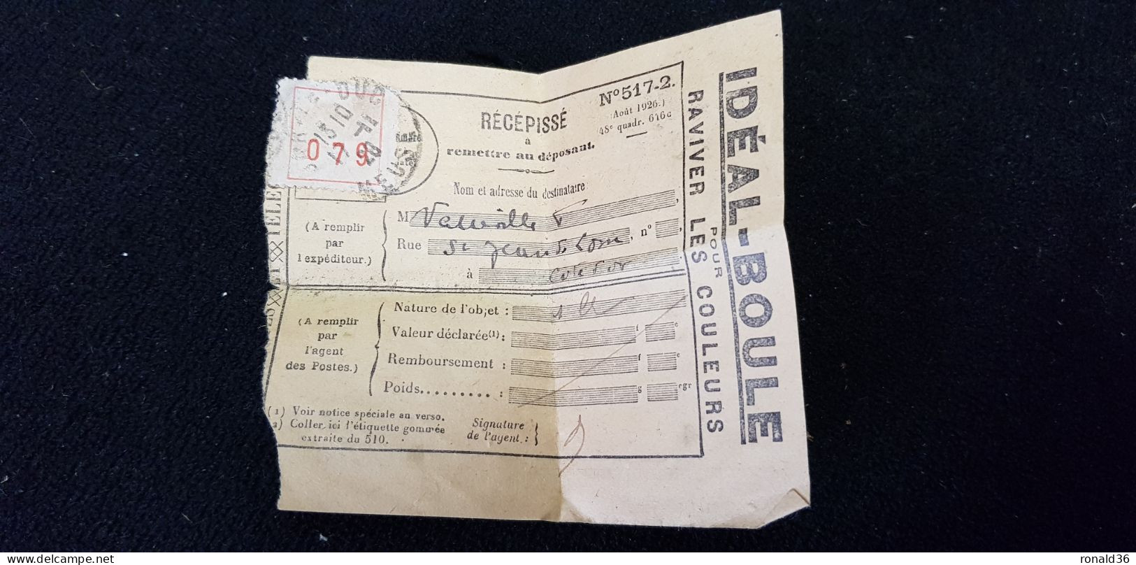 Courrier RECEPISSE Cachet Bar Le Duc MEUSE 55 Timbre 079 Publicité IDEAL BOULE TEINTURE IDEAL Louis GONNET Lyon 69 - Lettres & Documents